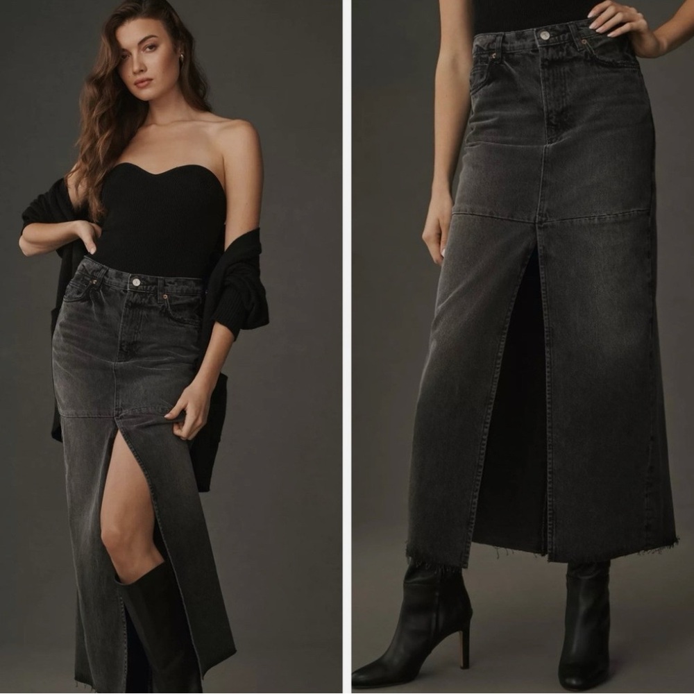 Reformation Black Denim Maxi Skirt Size 25